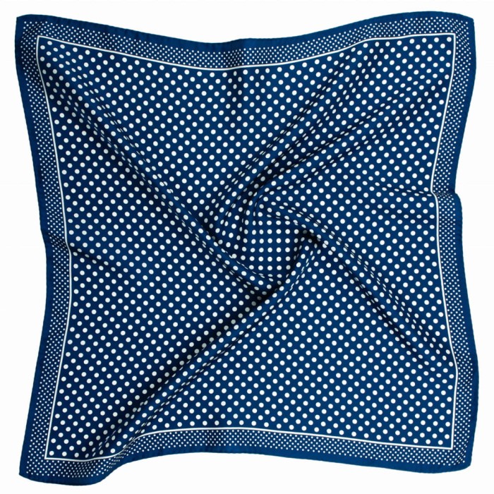 Navy blue silk scarf with white polka dots