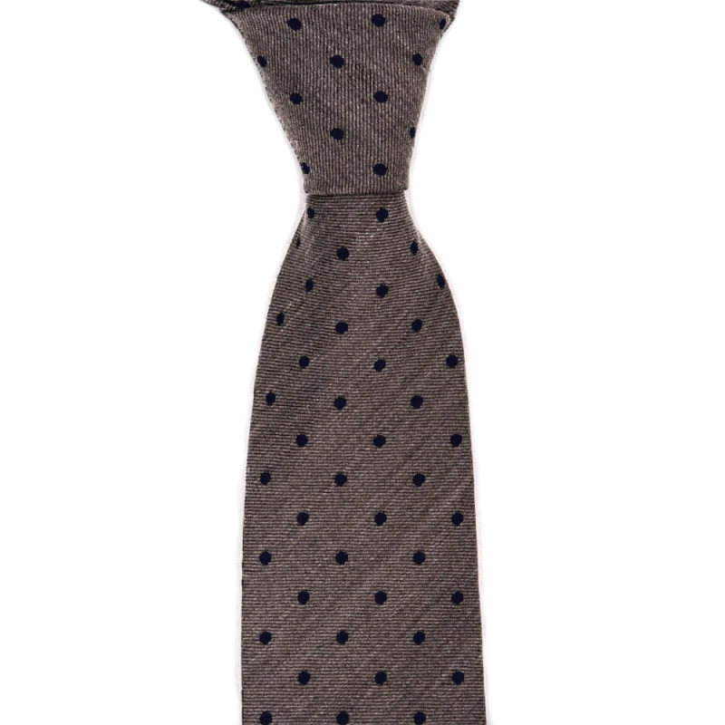 Brązowy jedwabny krawat Moschino w granatowe groszki KSM5894.jpg
