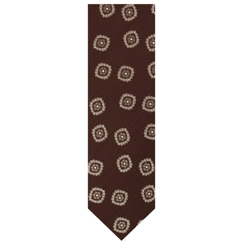 Brown Jacquard Tie with Silver Medallions