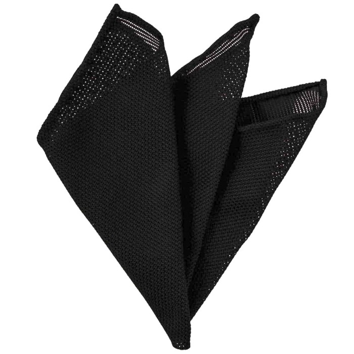 Garza fine black silk grenadine pocket square