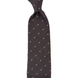 Dark brown grenadine tie with blue polka dot
