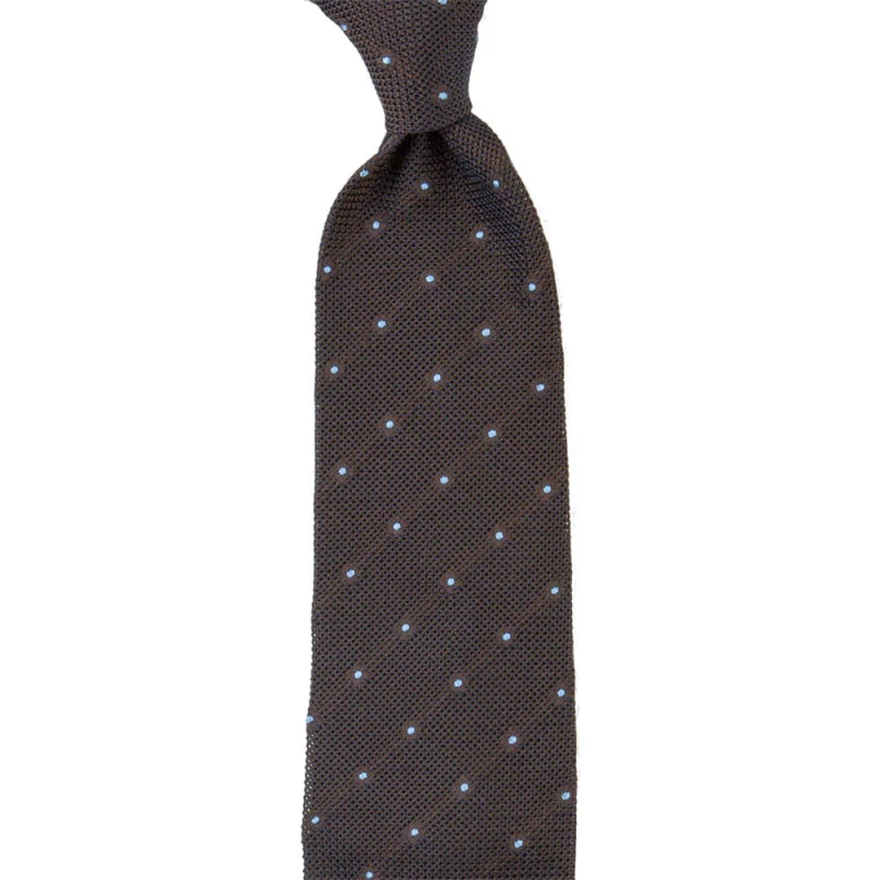 Dark brown grenadine tie with blue polka dot