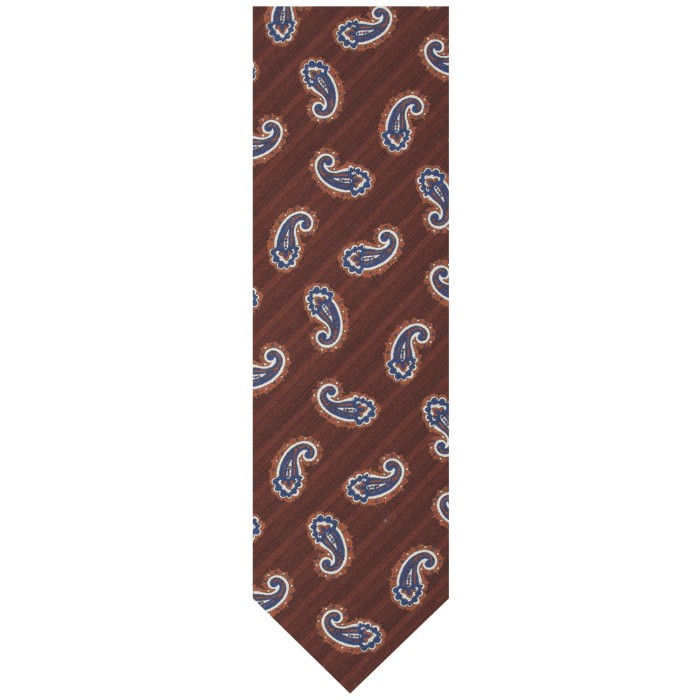 Brown silk tie with a navy paisley pattern