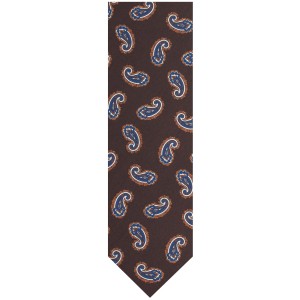 Brown silk tie with a navy paisley pattern