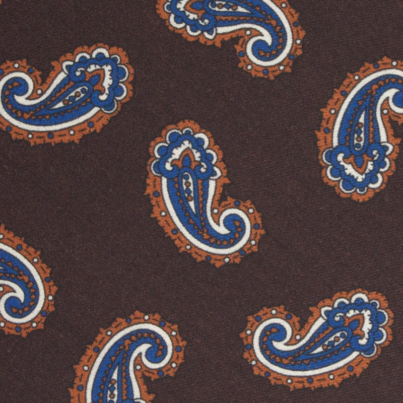 Brown silk tie with a navy paisley pattern KST4338a