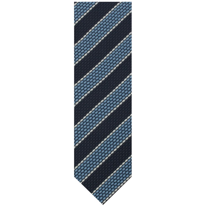 Navy silk grenadine tie with blue and white stripes