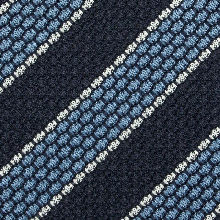 Navy silk grenadine tie with blue and white stripes KSG4344a.jpg