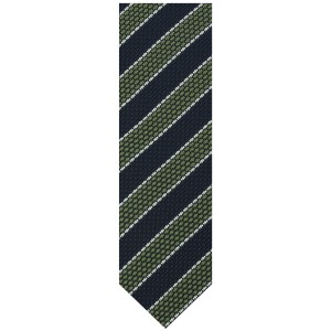 Navy silk grenadine tie with green and white stripes