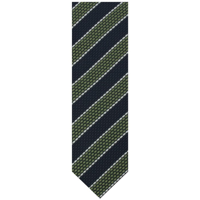 Navy silk grenadine tie with green and white stripes