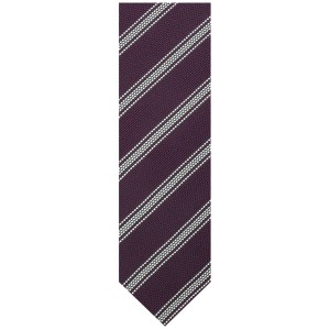 Purple silk grenadine tie with white stripes