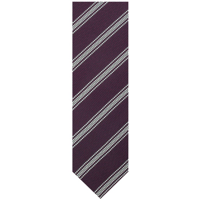Purple silk grenadine tie with white stripes