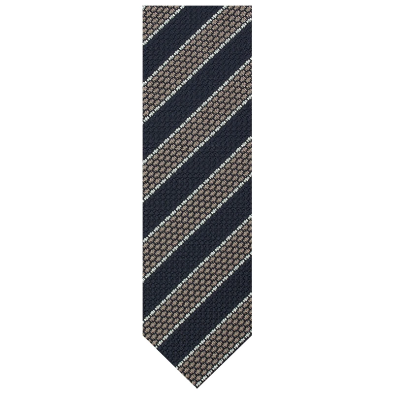 Navy and beige tie crafted from silk grenadine