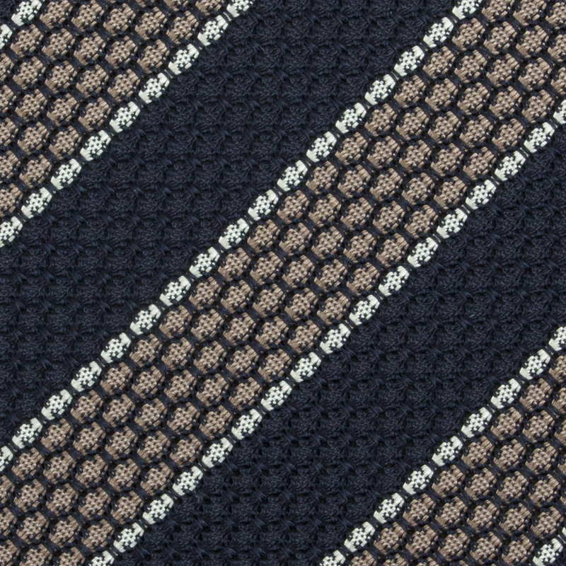 Navy and beige tie crafted from silk grenadine KSG4348a.jpg