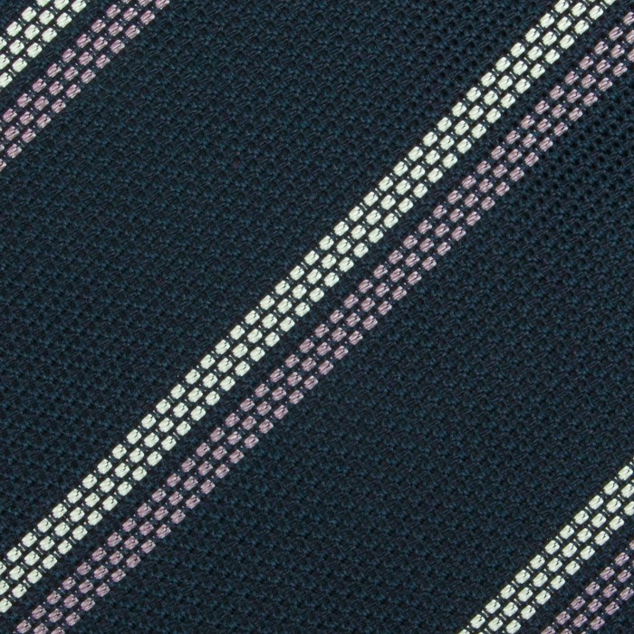 Navy necktie made of silk grenadine with delicate lilac and white stripes KSG4349a.jpg