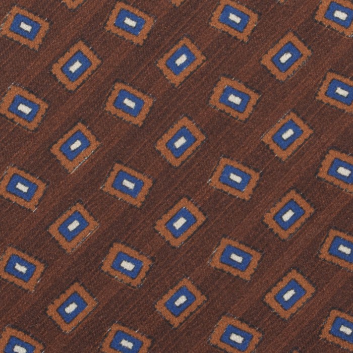 Brown silk tie featuring a geometric pattern in brown, navy, and white tones KST4342a.jpg