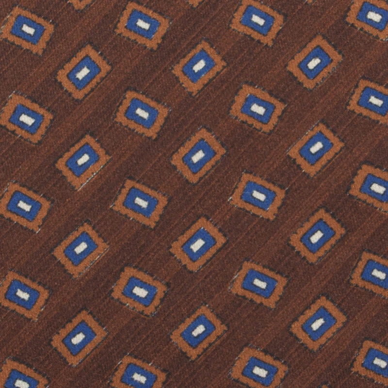 Brown silk tie featuring a geometric pattern in brown, navy, and white tones KST4342a.jpg