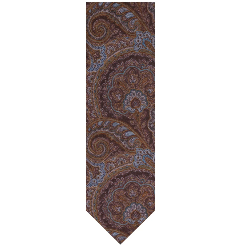 Brown wool necktie with an oriental pattern
