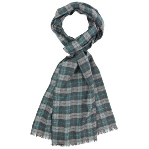 Elegancki szaro-zielony szalik kaszmirowy w klasyczną kratkę