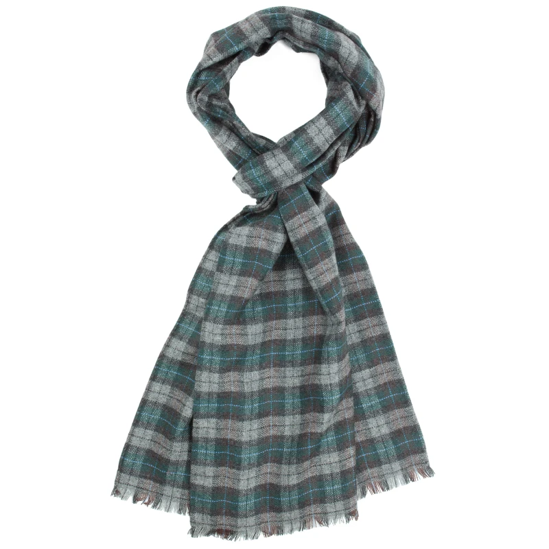 Elegancki szaro-zielony szalik kaszmirowy w klasyczną kratkę