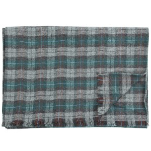 Elegancki szaro-zielony szalik kaszmirowy w klasyczną kratkę