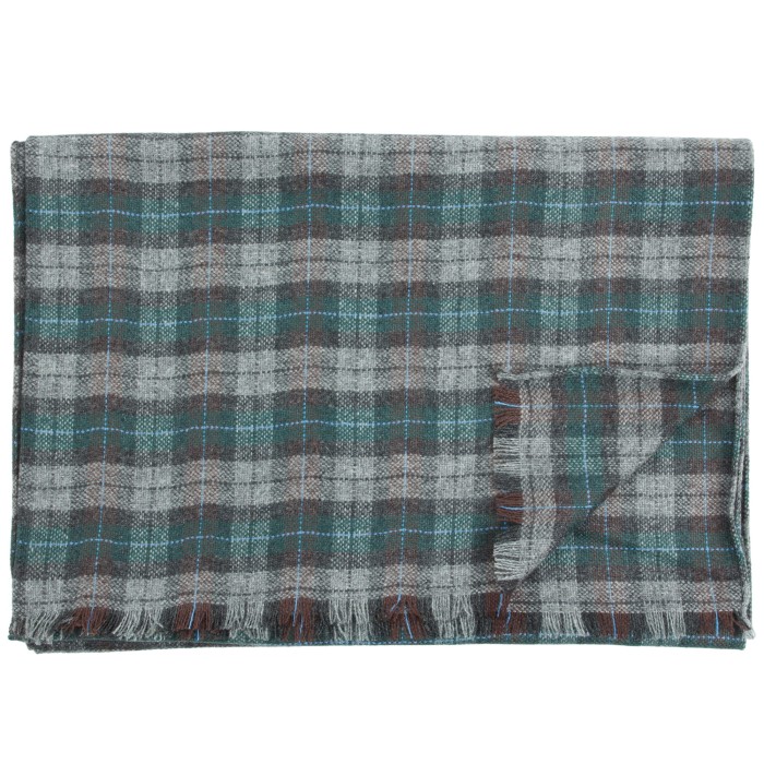 Elegancki szaro-zielony szalik kaszmirowy w klasyczną kratkę