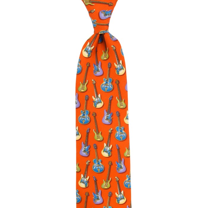 Dark orange silk tie with guitars KST4372.jpg