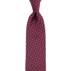 Burgundy jacquard silk tie  with white polka dots pattern