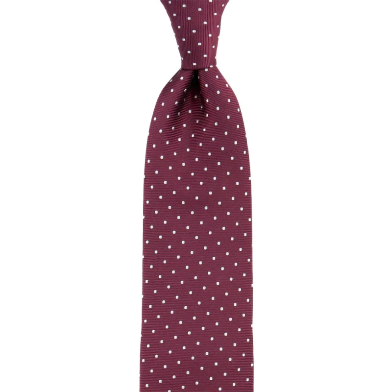Burgundy jacquard silk tie  with white polka dots pattern