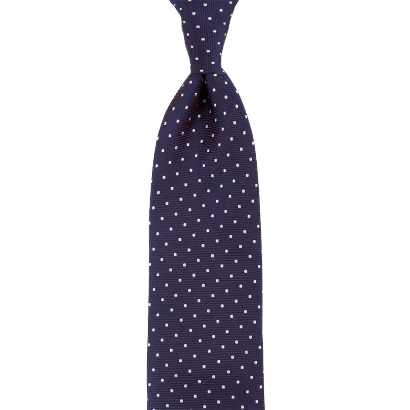 Jacquard silk tie in claret and navy blue colors with white polka dots