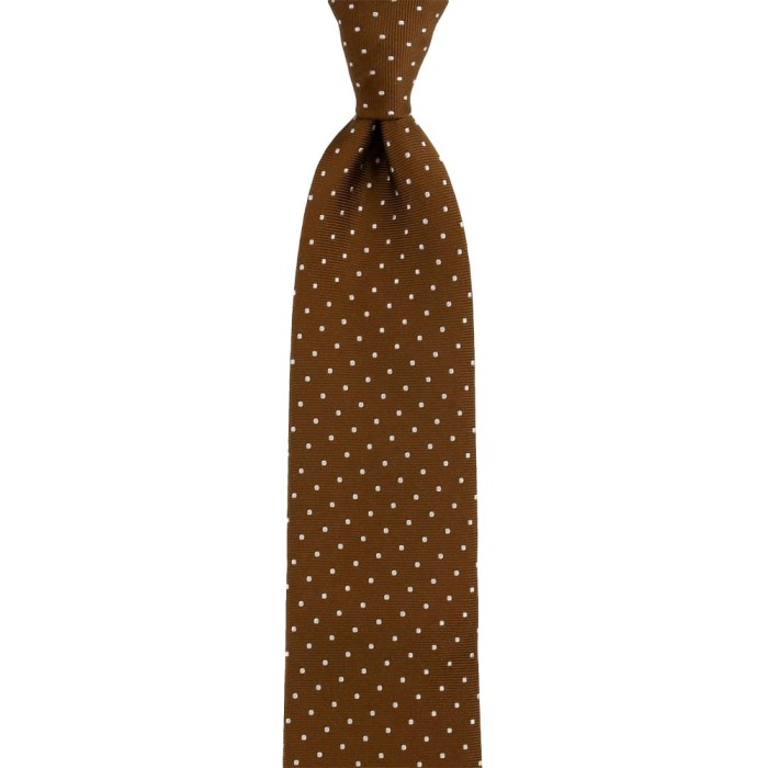 Light brown jacquard silk tie with white polka dots pattern