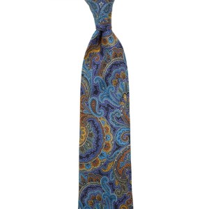 Paisley Printed Silk Tie in Navy Blue