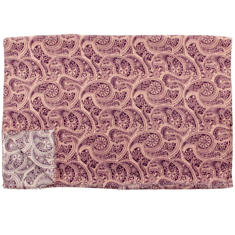 Plum scarf with an oriental pattern, made from high-quality wool
