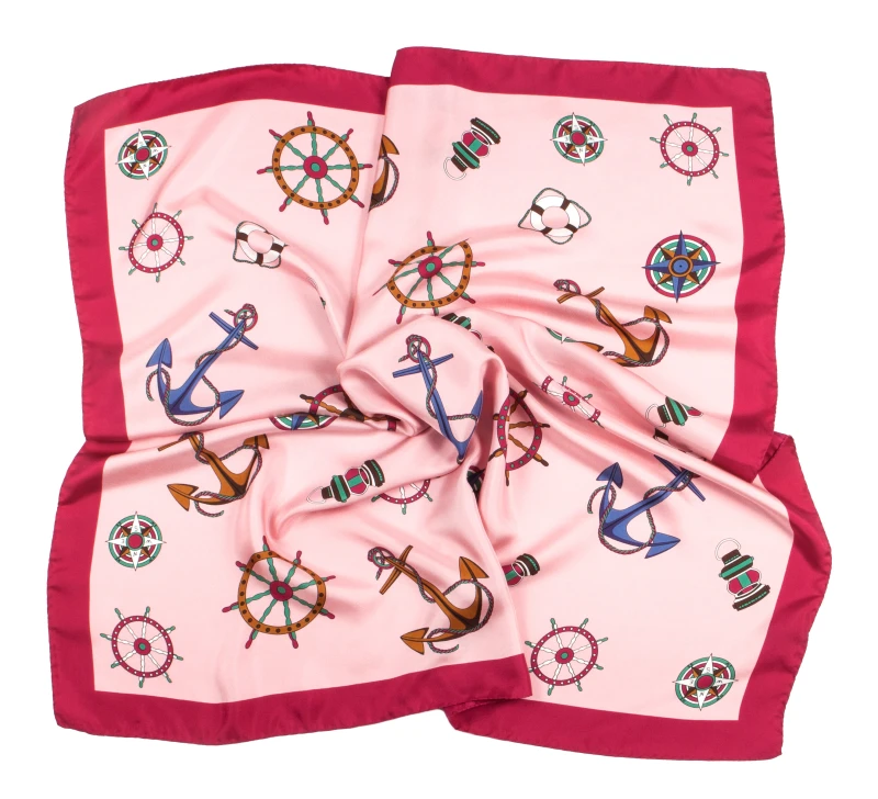 Pink silk scarf with a marine pattern AS0063bb