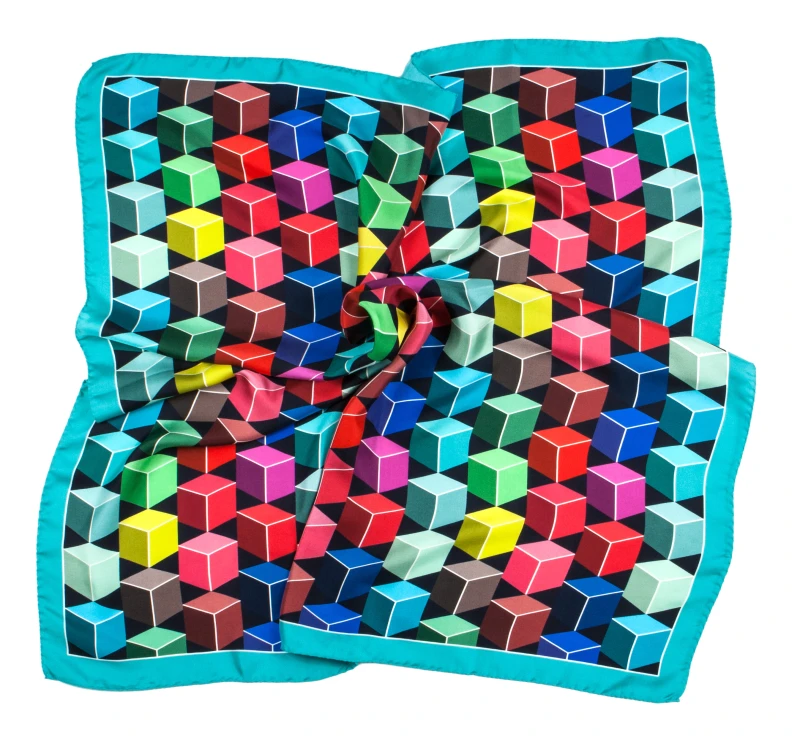 Colorful silk scarf with a geometric pattern