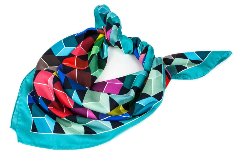 Colorful silk scarf with a geometric pattern