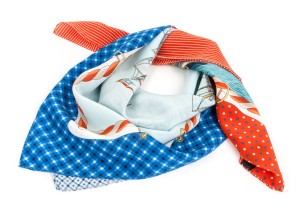 Blue and orange silk scarf with sailing motif