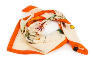 Cream colored scarf with orange border AS0081a