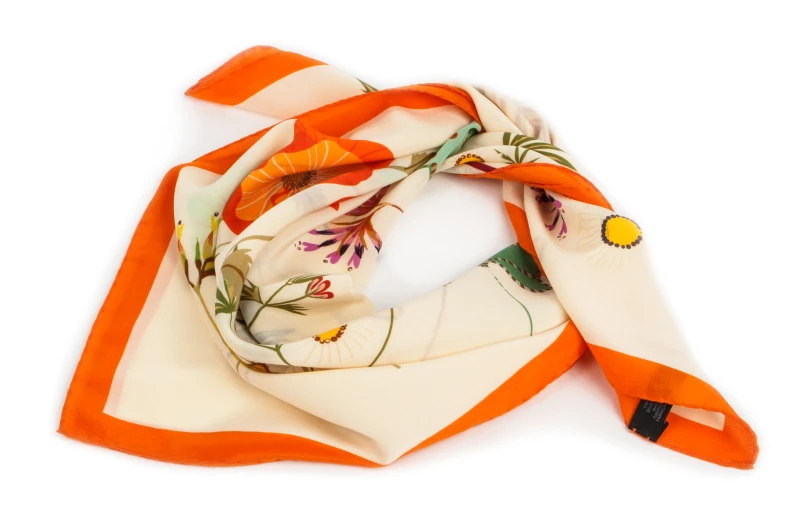 Cream colored scarf with orange border AS0081a