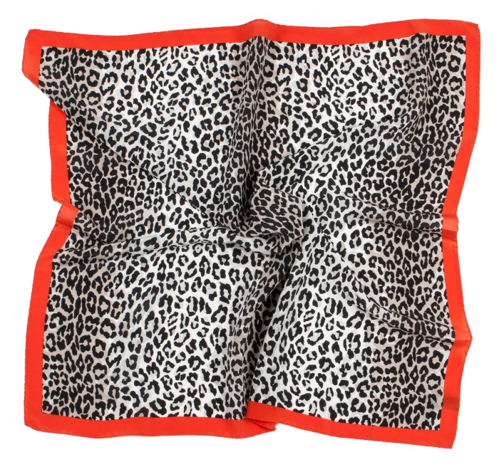 Monochrome silk spotted scarf with red border