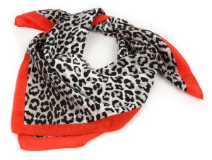 Monochrome silk spotted scarf with red border