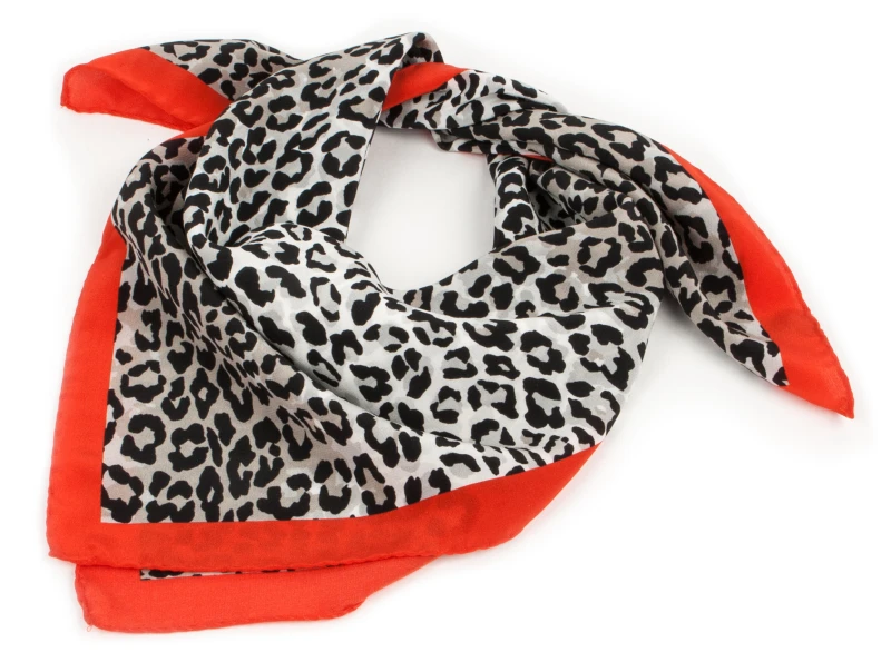 Monochrome silk spotted scarf with red border
