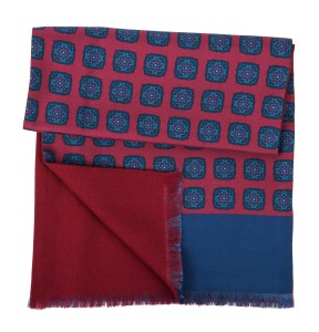 Burgundy silk scarf with navy blue flowers with a burgundy wool lining SSW15039
