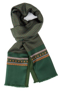 Green silk scarf with flowers and wool lining
