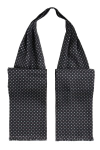 Black ascot with blue and gray squares made of silk jacquard