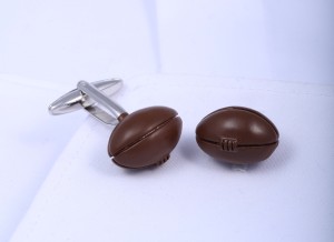 Brown rugby-shaped ball cufflinks