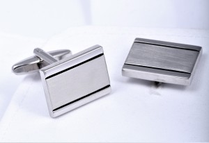 Rectangular cufflinks with black lines