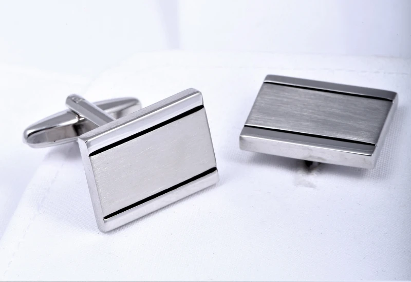 Rectangular cufflinks with black lines