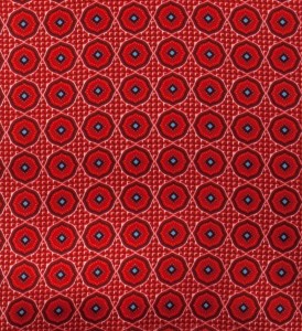 Red silk ascot with geometric pattern
