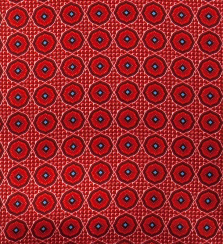 Red silk ascot with geometric pattern