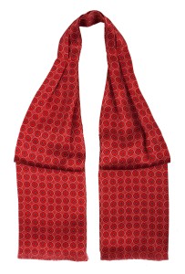 Red silk ascot with geometric pattern